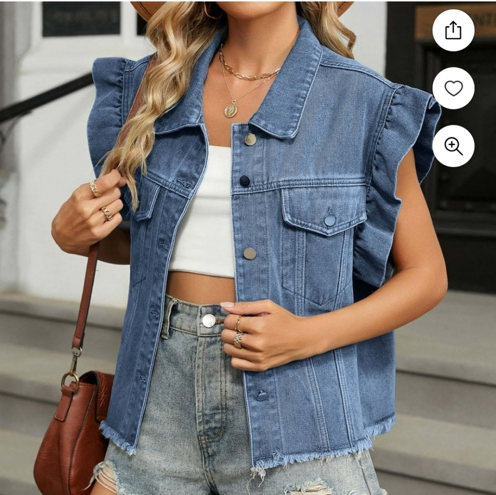 Denim Jacket Jean Jacket Washed Wooden Ear Trim Vest Clothes
